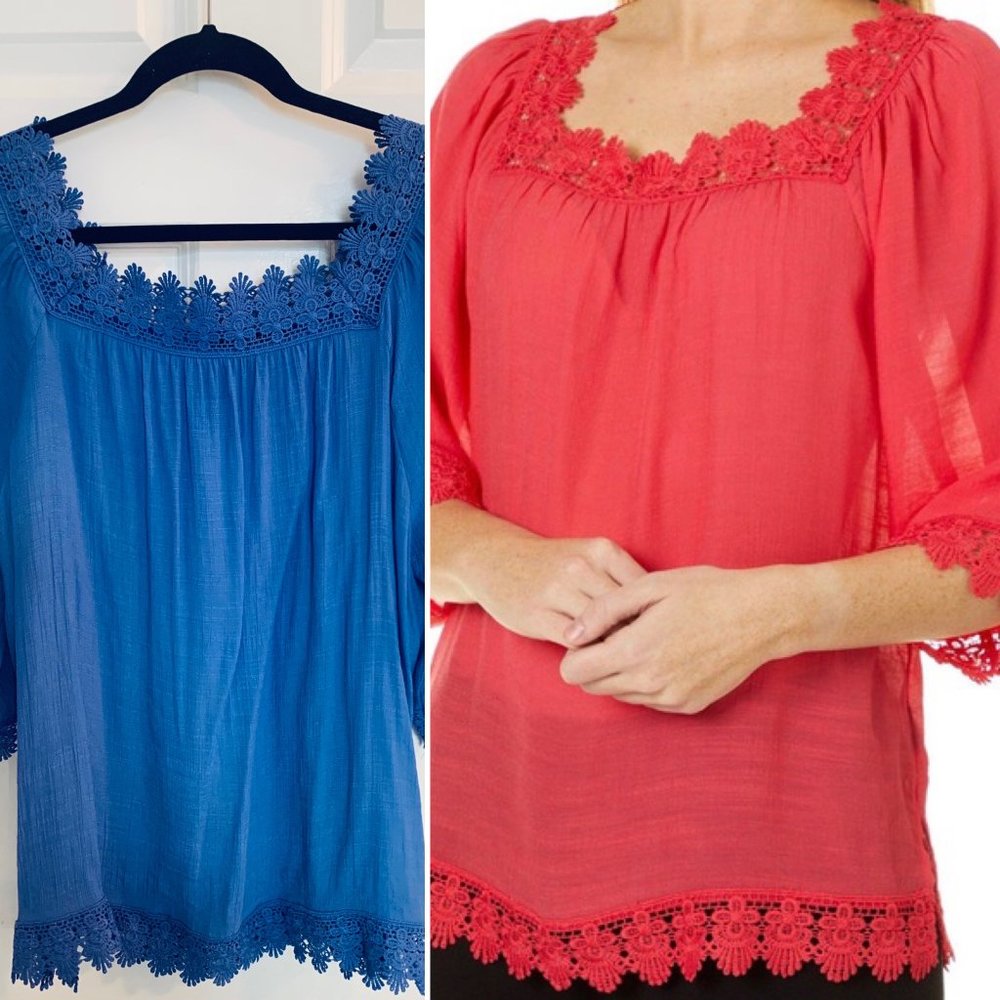 Zac & Rachel Periwinkle Crochet Trim Blouse